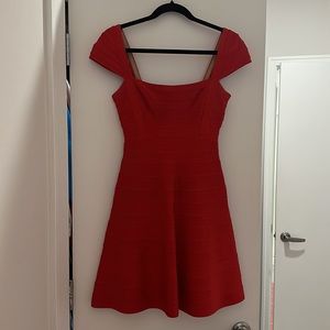 Herve Leger Red Ruby Flare Sleeve Dress Size Small
